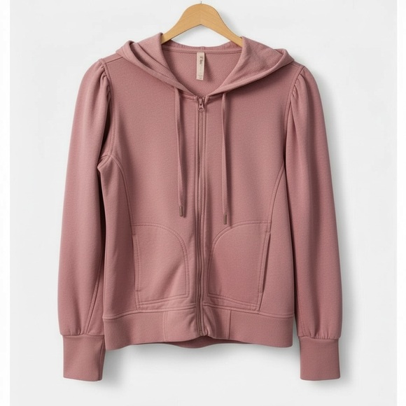 Daily Practice Tops - Daily Practice Anthropologie Puff Sleeve Zip-Up Hoodie Mauve Pink S Cozycore